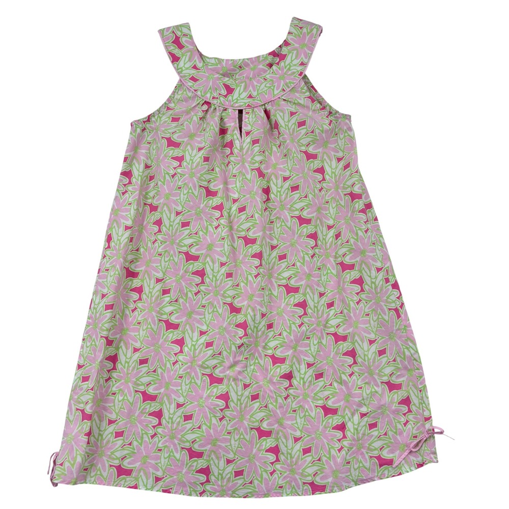 Lilly Pulitzer Sleeveless Mini Dress Size XS Pink Green Floral Pleated Tie Hem